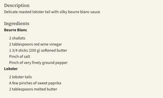 Beurre Blanc and Lobster ingredient groups show their original quantities in the import review.